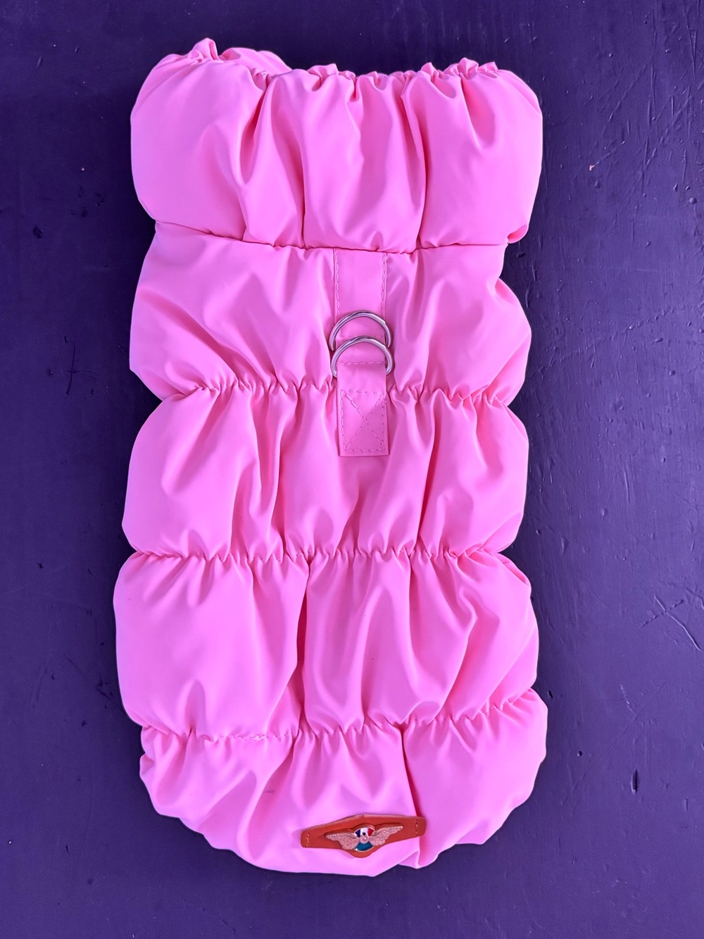 Bright Pink Quilted Puffer Dog Jacket with D-Ring